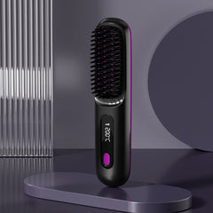 New Cordless Portable Mini Hair Straightening Brush with LCD, USB Charging, Ceramic Heating, and Negative Ion Technology