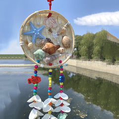 Soothing Sound Handmade Seashell Wind Chime, Premium Weatherproof Coastal Mermaid Deer Wooden House Hanging Ornament, Boho Home Decor Gift