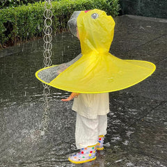 hildren's UFO-style raincoat with a cute yellow duck design—featuring a cape-like fit and an umbrella-style hood; a viral hit on Douyin suitable for boys and girls.