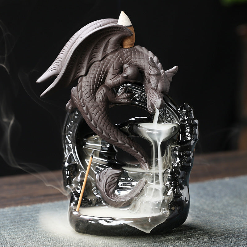 Dark Winged Dragon Backflow Incense Burner – Smoke Falls Like a Waterfall