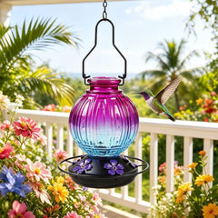 4 Colors Retro Glass Hummingbird Feeder, Floral Port Hanging Bird Nectar Feeder for Patio Backyard