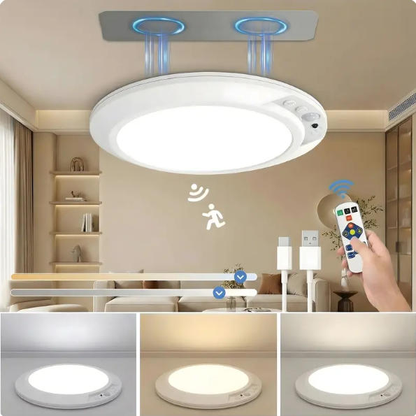 Rechargeable ceiling light with motion sensor and remote