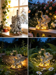 Solar Elephant Statue with Glowing Waterfall Lights Outdoor Garden Decor