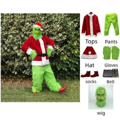 Green Shaggy Adult Santa Claus Costume (Complete Set)