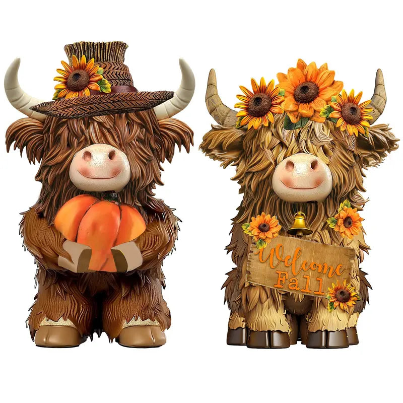 Autumn Sunflower Highland Cow Figurine Fall Gift