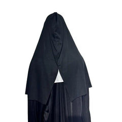 Scary Demonic Nun Latex Mask, Horror Halloween Cosplay Mask with Glowing Yellow Eyes Sharp Fangs for Haunted House Party