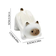 Cute Wink Cat Ceramic Self-Draining Soap Dish, Cartoon Soap Holder with Drain Spout, Cream Style Bathroom Vanity Decor Gift