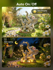Solar Elephant Statue with Glowing Waterfall Lights Outdoor Garden Decor