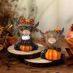Autumn Sunflower Highland Cow Figurine Fall Gift