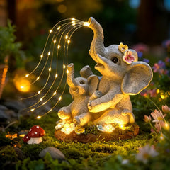 Solar Elephant Statue with Glowing Waterfall Lights Outdoor Garden Decor