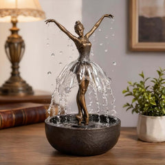 Miniature Ballerina Fountain Sculpture, Realistic Metal Figure with Dynamic Water Effect, Adds Serenity to Any Space