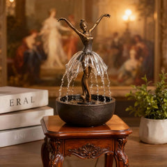 Miniature Ballerina Fountain Sculpture, Realistic Metal Figure with Dynamic Water Effect, Adds Serenity to Any Space