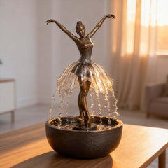 Miniature Ballerina Fountain Sculpture, Realistic Metal Figure with Dynamic Water Effect, Adds Serenity to Any Space