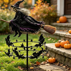 Flying Witch Garden Wind Spinner Stake | Halloween Spooky Outdoor Yard Lawn Camping Decor