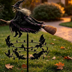 Flying Witch Garden Wind Spinner Stake | Halloween Spooky Outdoor Yard Lawn Camping Decor