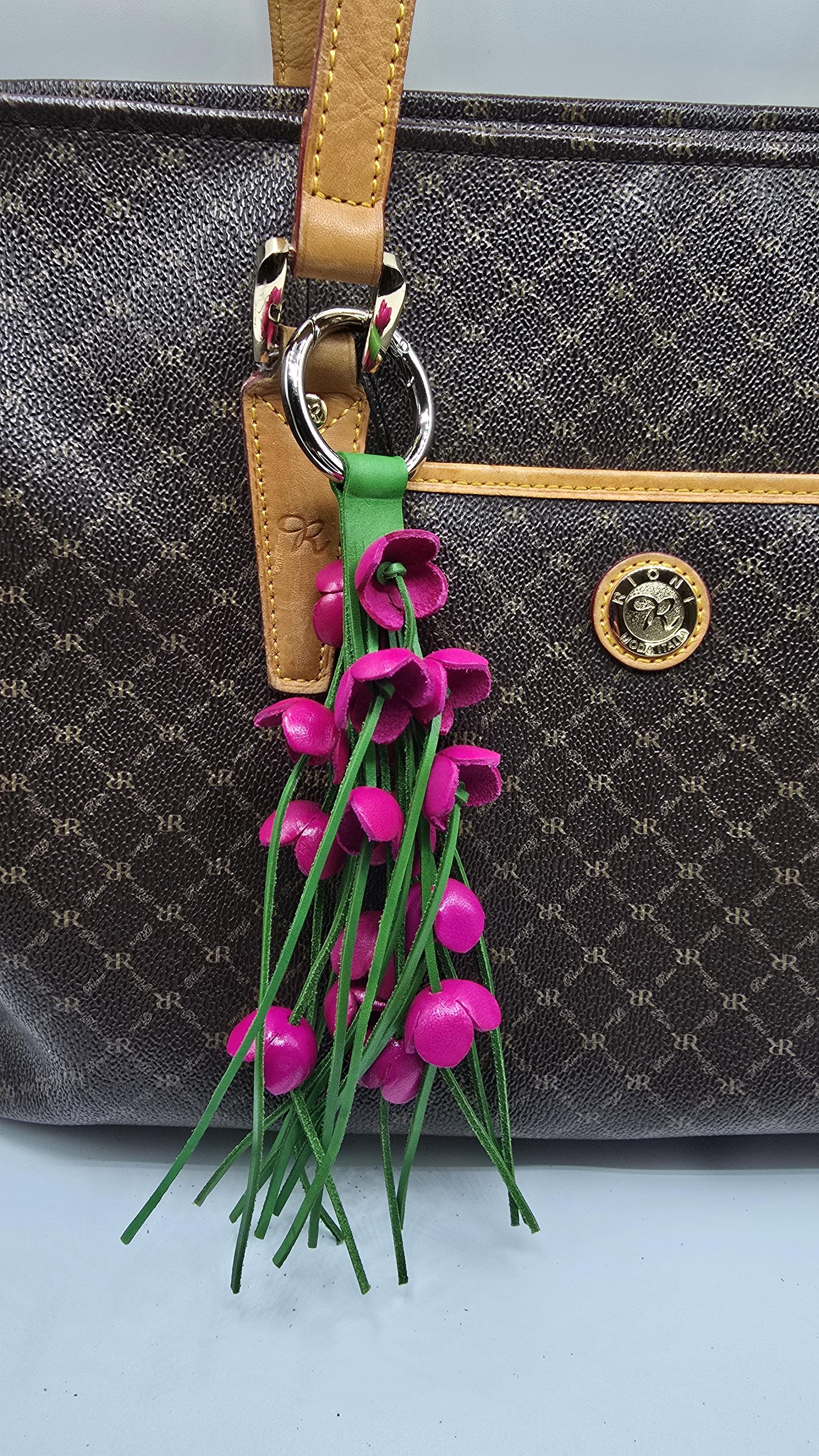 Genuine Handmade Leather Flower Keychain purse charm bag charm