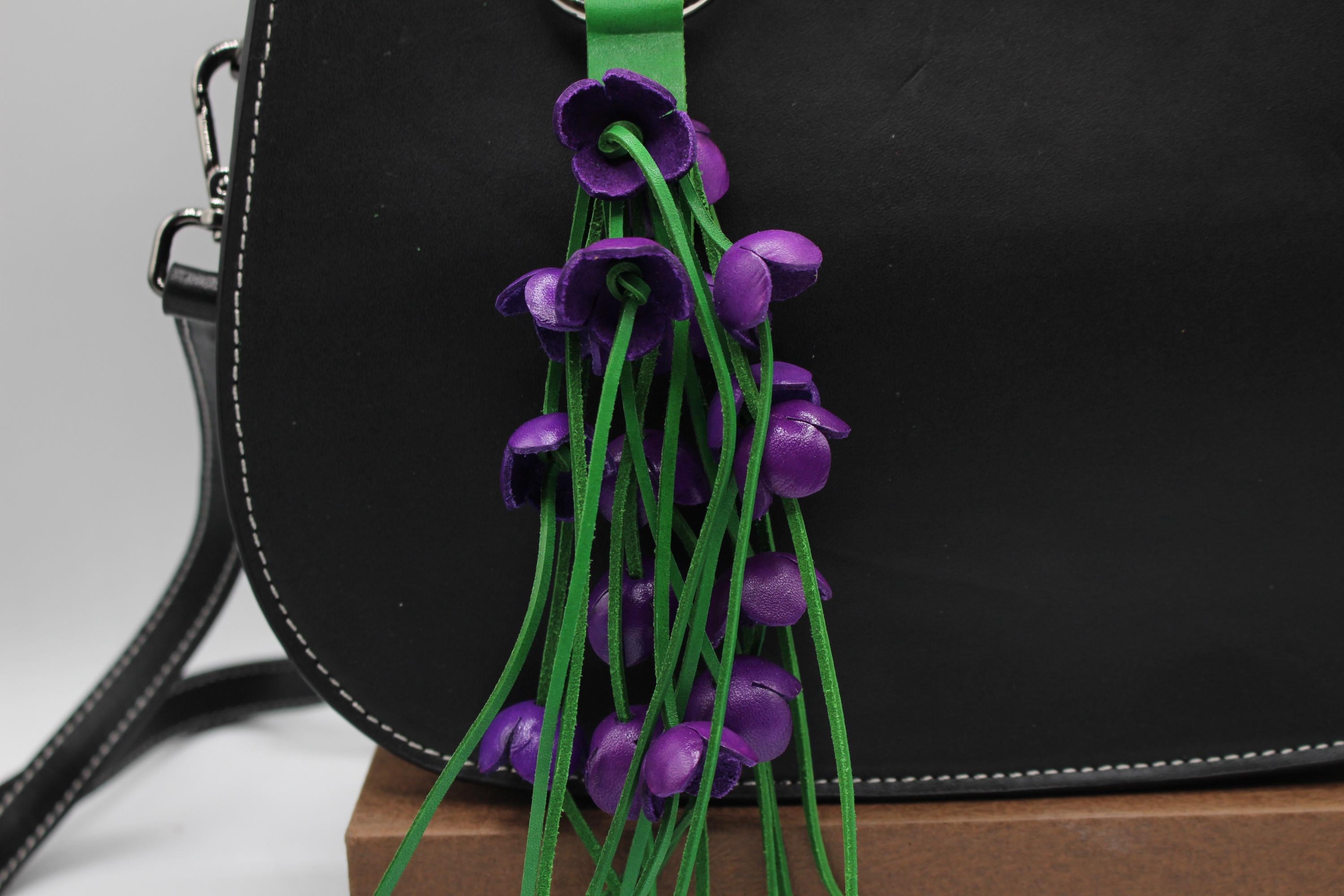 Genuine Handmade Leather Flower Keychain purse charm bag charm