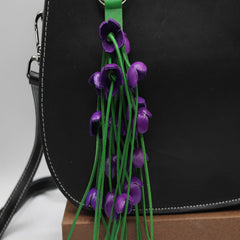 Genuine Handmade Leather Flower Keychain purse charm bag charm