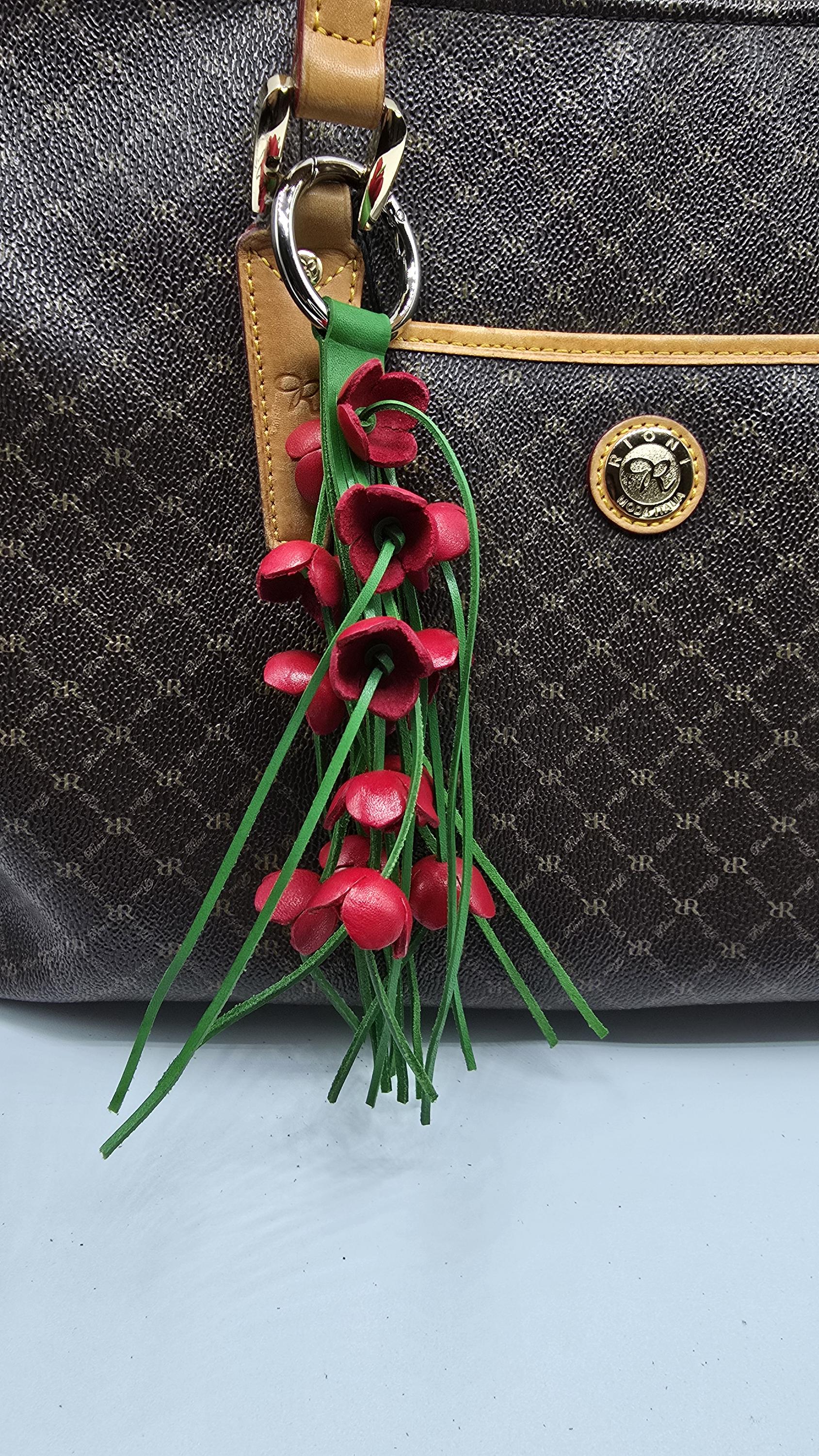 Genuine Handmade Leather Flower Keychain purse charm bag charm