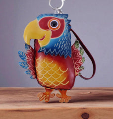 Genuine Handmade Leather Parrot Coin Purse / Wallet / Wristlet/change purse