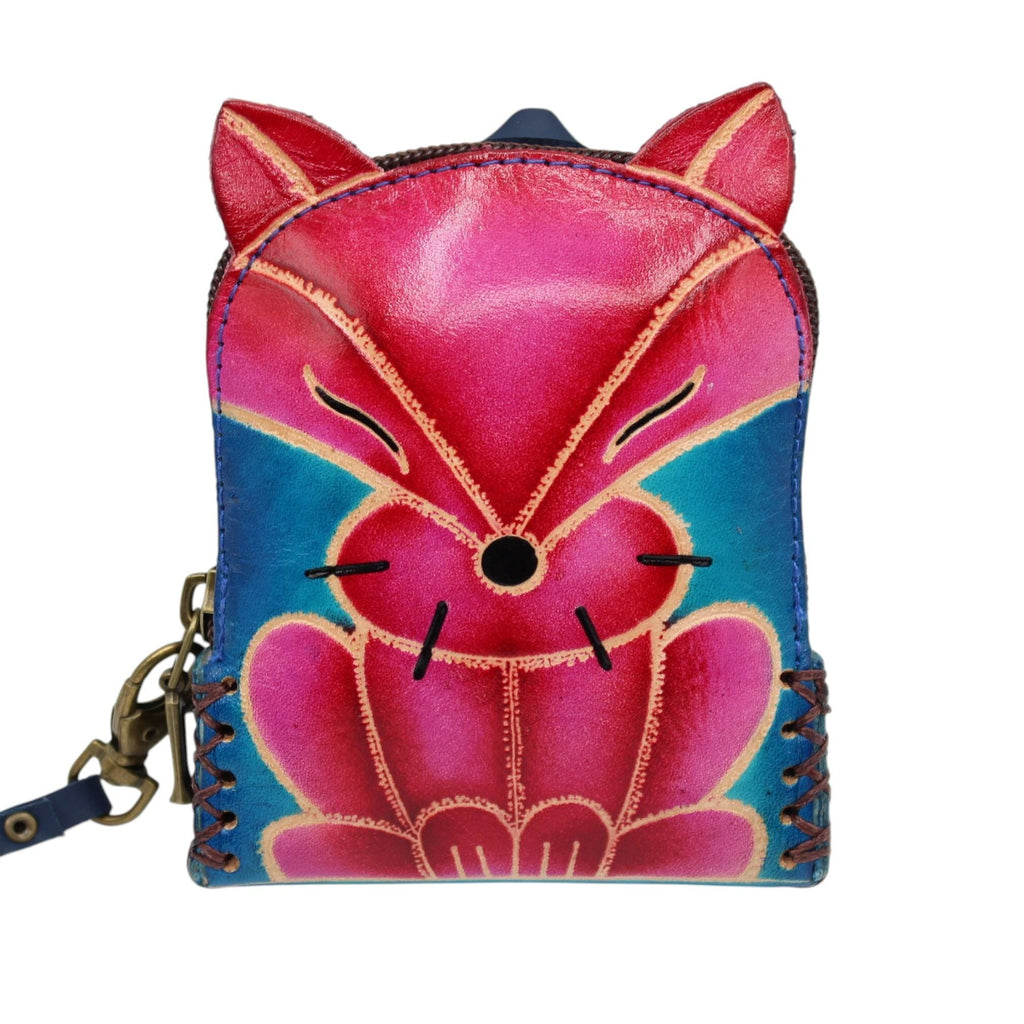 Genuine Handmade Leather fox Wristlet mini backpack/ Coin Purse