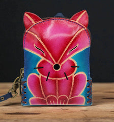 Genuine Handmade Leather fox Wristlet mini backpack/ Coin Purse / Wallet /change purse
