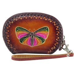 Genuine Handmade Leather Butterfly Wristlet / Coin Purse / Wallet/Painted Small Wallet/Card Holder/ Candy Pouch