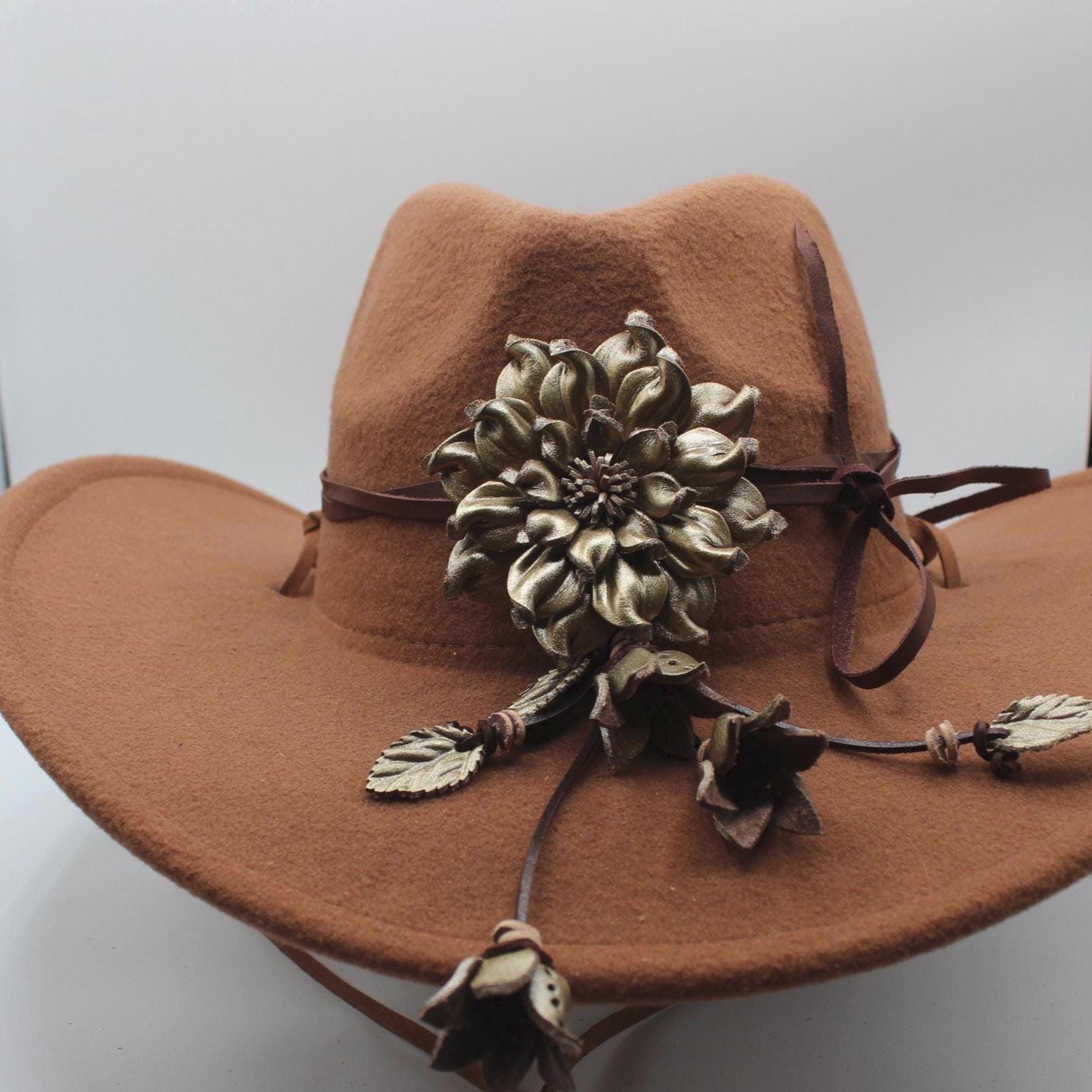 Genuine Handmade Leather Flower Hatband daisy flower Genuine Leather Pendant Accessories