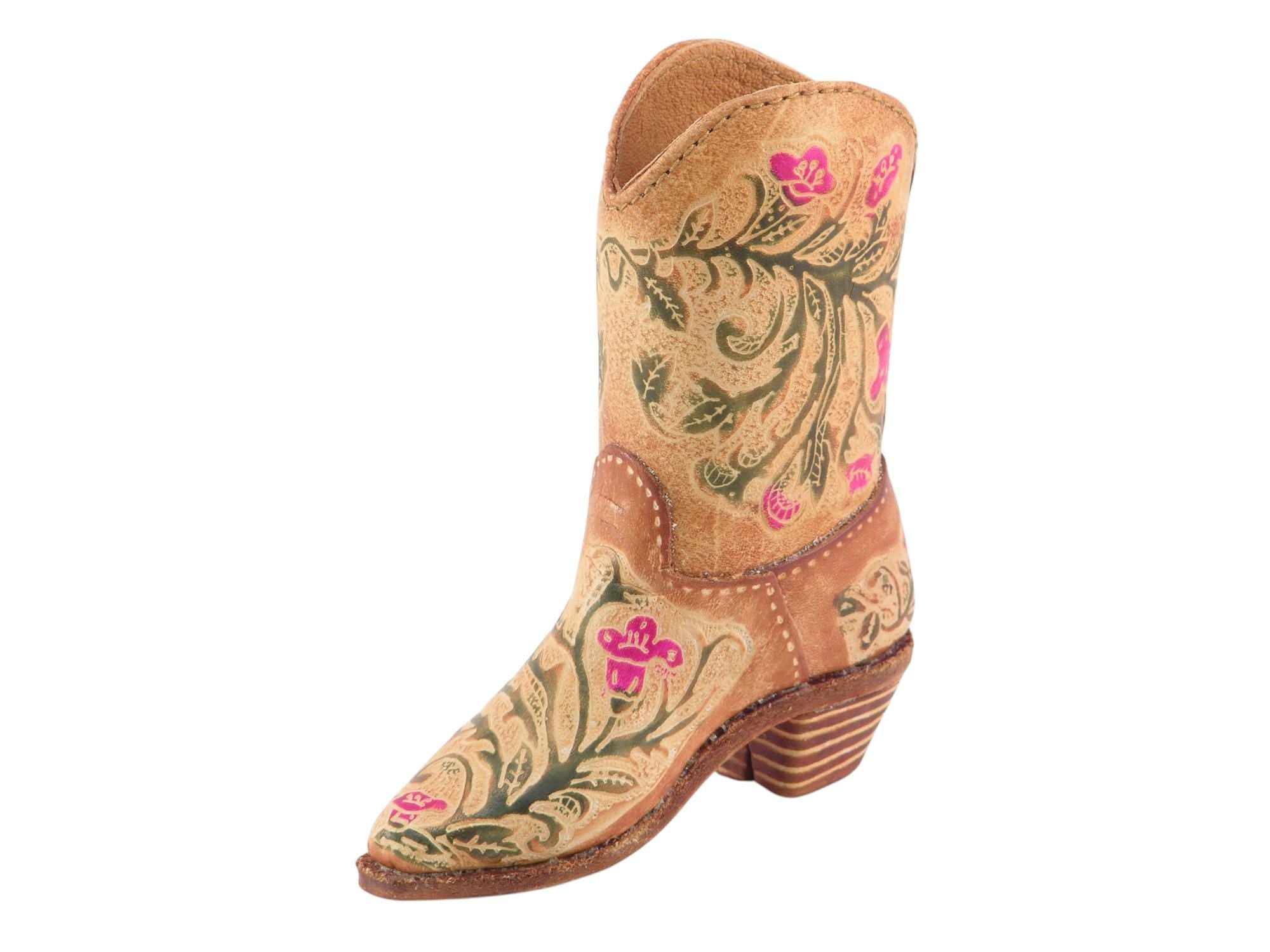 Genuine Handmade Leather Cowboy Boot / Flower/Western  Design/Decoration/Home decor/Rodeo gift/Ornament