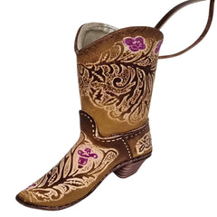 Genuine Handmade Leather Cowboy Boot / Flower/Western  Design/Decoration/Home decor/Rodeo gift/Ornament