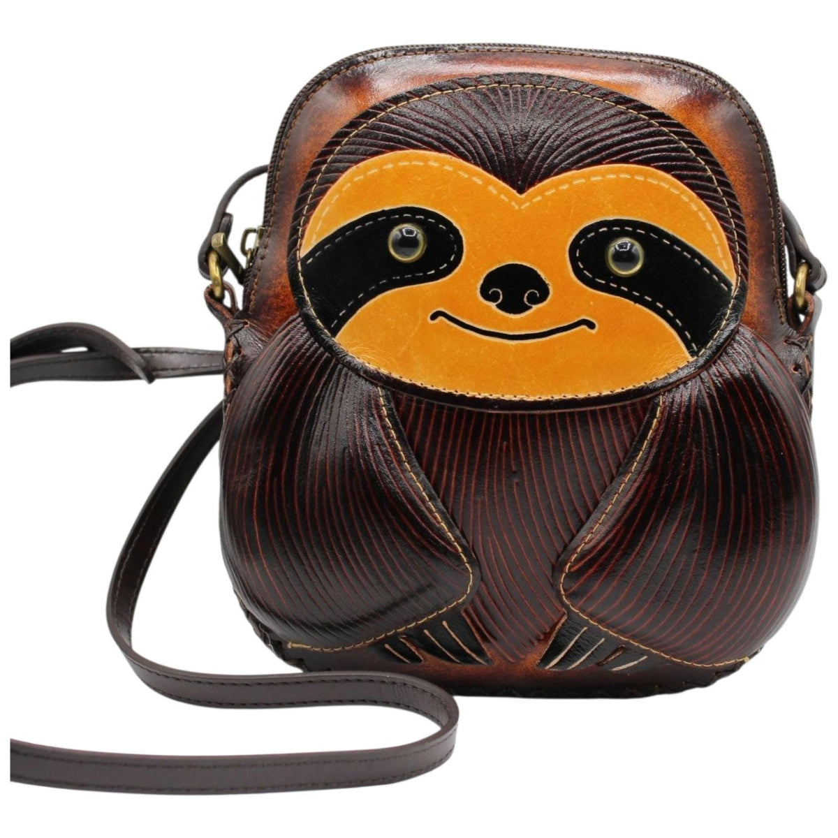 Handmade Genuine Leather Sloth Purse - Crossbody Bag, Phone Bag, Animal Bag, Cartoon Bag, Mini Bag