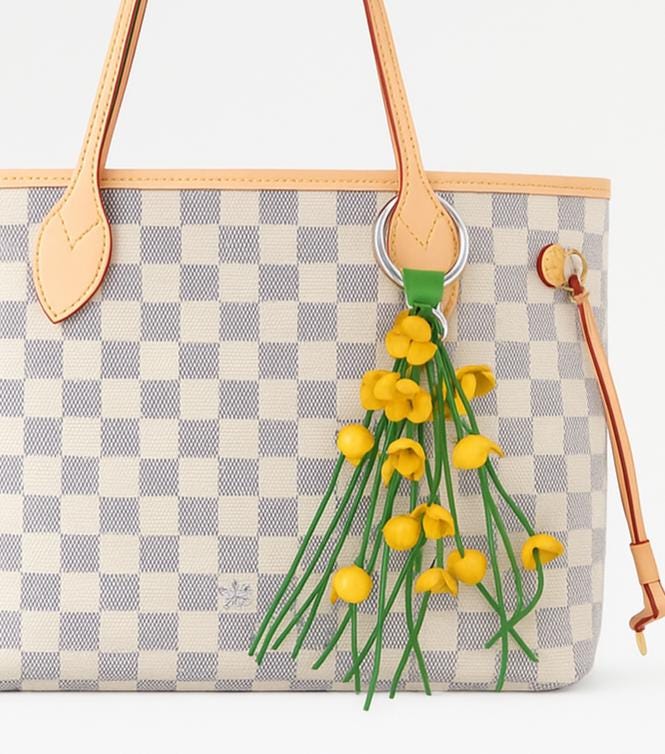 Genuine Handmade Leather Flower Keychain purse charm bag charm