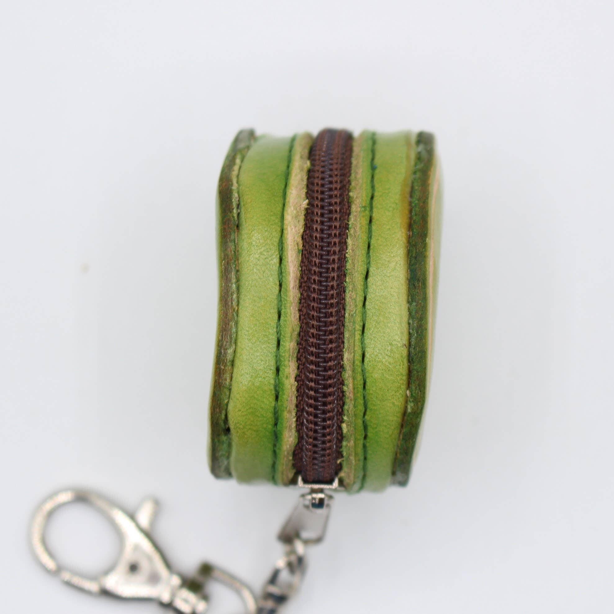 Green Genuine Handmade Leather Alien Keychain  / Key Ring / Small Pendant / Car Key Pendant, Festival Gift, alien  tiny purse