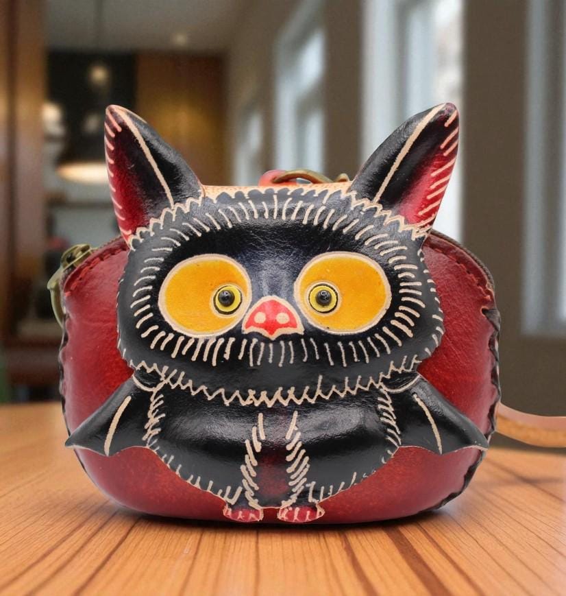 Genuine Handmade Leather baby bat Wristlet / Coin Purse / Wallet /change purse