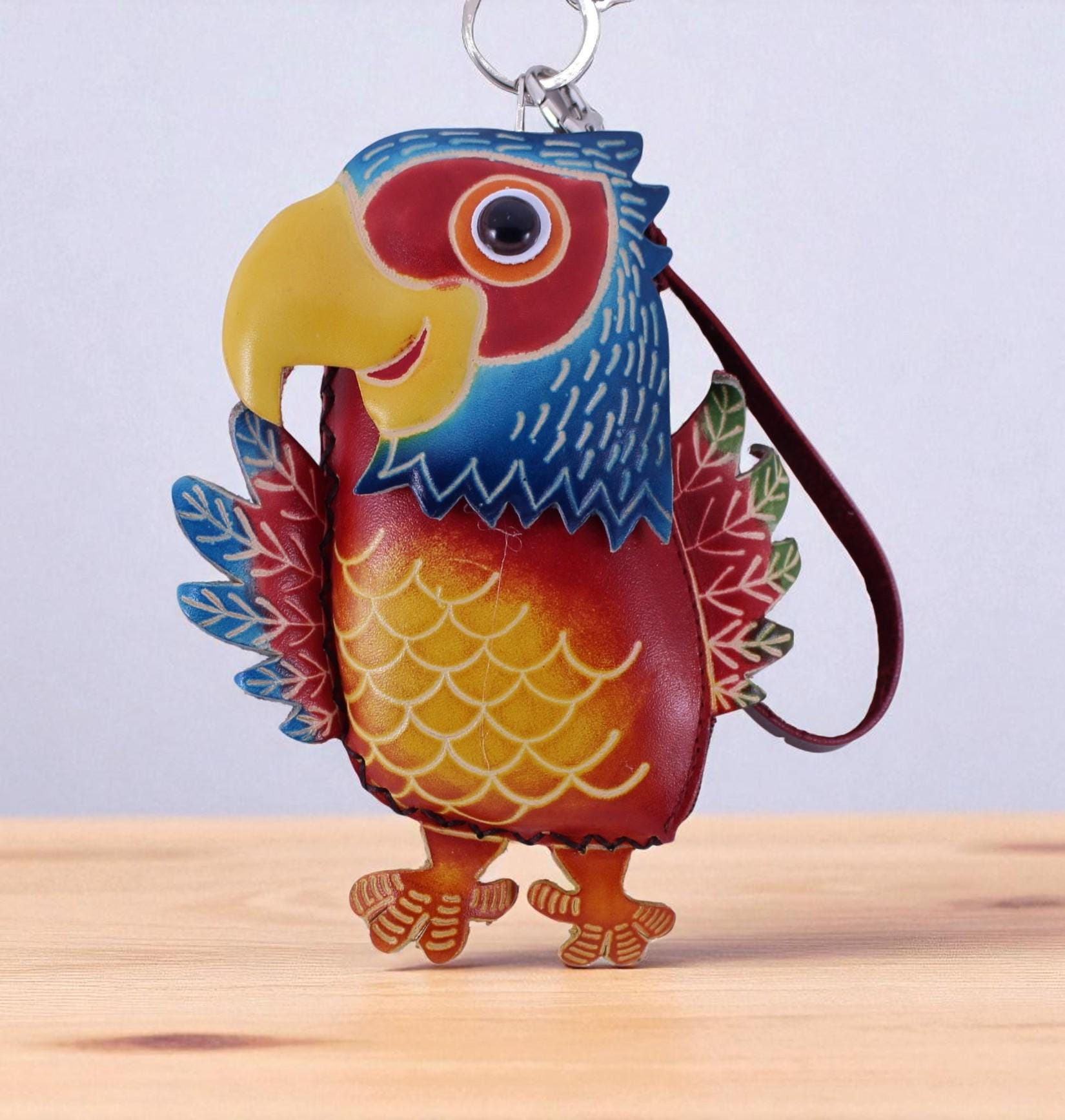 Genuine Handmade Leather Parrot Coin Purse / Wallet / Wristlet/change purse