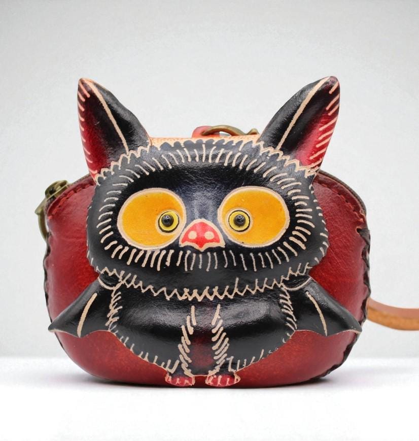 Genuine Handmade Leather baby bat Wristlet / Coin Purse / Wallet /change purse