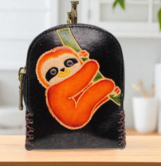 Genuine Handmade Leather sloth Wristlet mini backpack/ Coin Purse / Wallet /change purse