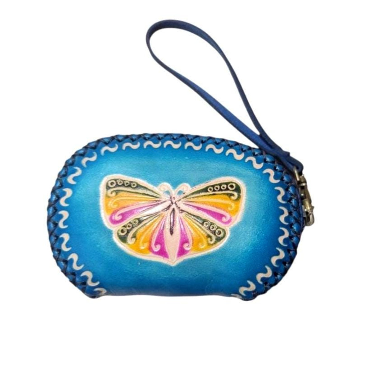 Genuine Handmade Leather Butterfly Wristlet / Coin Purse / Wallet/Painted Small Wallet/Card Holder/ Candy Pouch