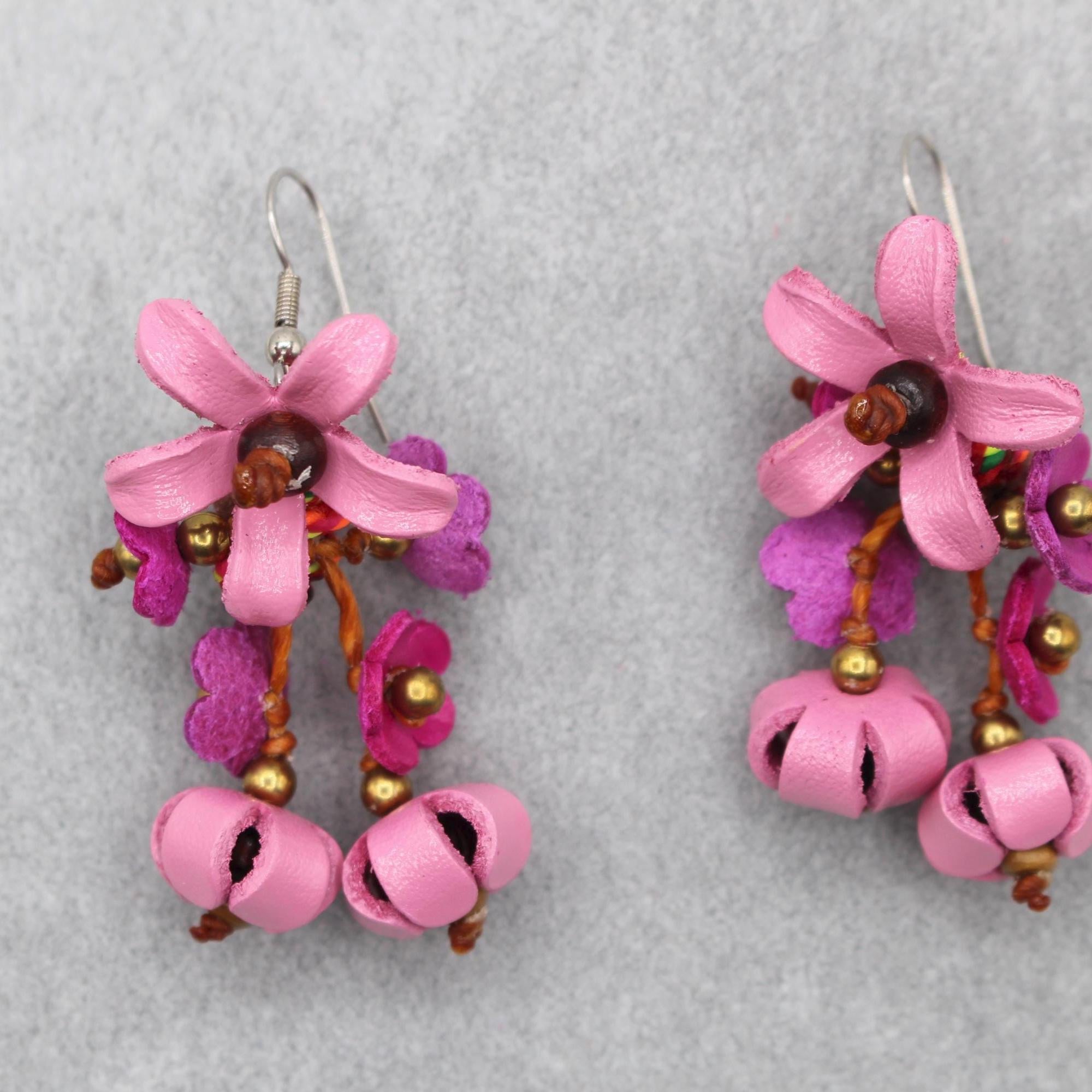 Genuine Handmade Leather Flower Earrings 8 colors