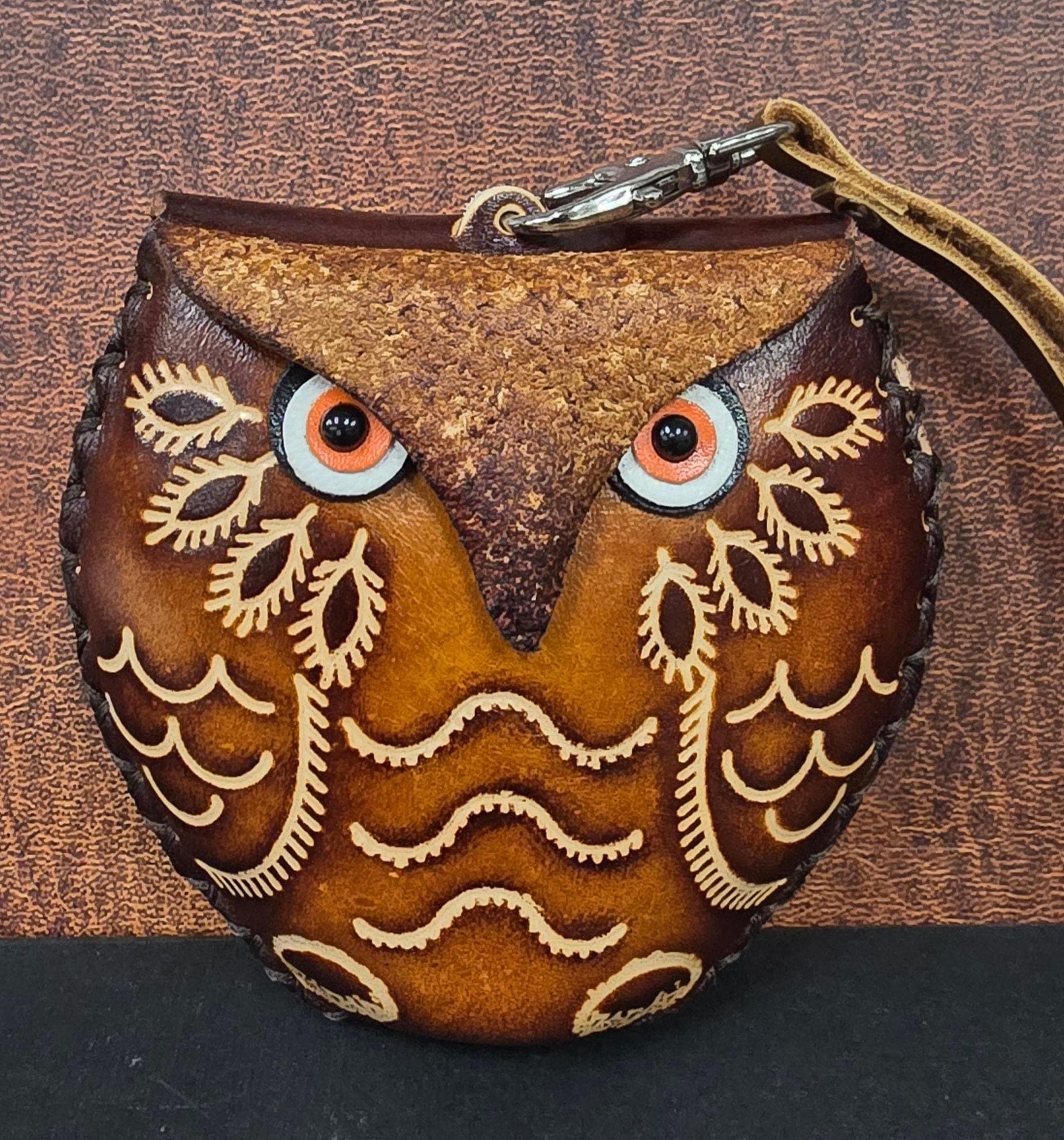 Genuine Handmade Leather Owl Coin Purse wallet wristlet