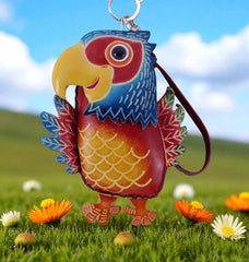 Genuine Handmade Leather Parrot Coin Purse / Wallet / Wristlet/change purse