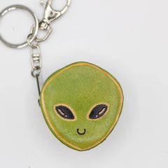 Green Genuine Handmade Leather Alien Keychain  / Key Ring / Small Pendant / Car Key Pendant, Festival Gift, alien  tiny purse