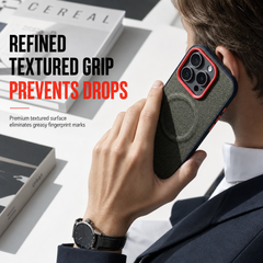 Magnetic Woven Texture Phone Case with Gold Trim – Anti-Slip, Shockproof, Wireless Charging