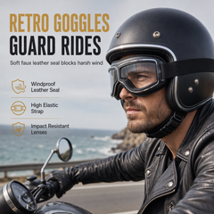 Retro Motorcycle Goggles Vintage Windproof Riding Glasses for Cruiser Helmet and Off-Road Dirt Bike
